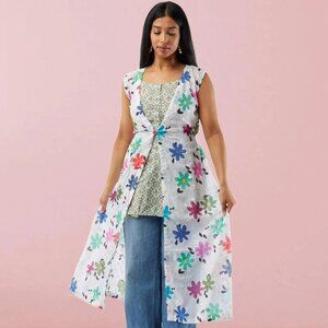 White Floral Chiffon Dress with Overcoat | Muvvas Boutique